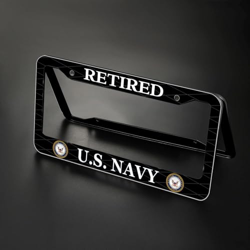 Image of 2PCS License Plate Frames for Retired U.S.Navy,Car License Plate Bracket Holder, Premium Aluminum Alloy Weather Proof License Plate Covers with Screw Caps Cover Set Car Accessories