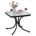 Tangkula 20 Inches Outdoor Side Table, Tempered Glass Top Heavy Duty Patio Square End Table with Metal Frame, for Garden, Backyard, Balcony, Poolside (Black, 20"x20")