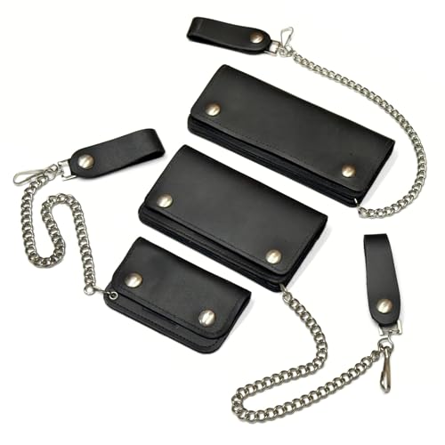 Black Leather Trucker Wallet With Chain - Biker Snap Wallet (Small)