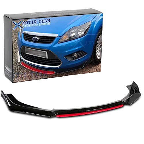 Xotic Tech Front Bumper Lip Chin Spoiler Splitter Diffuser Protector Body Kit Compatible with Honda Accord Civic, Volkswagen MK5 MK6 MK7,Kia Optima,Mitsubishi Lancer, Black w/Red 4pcs