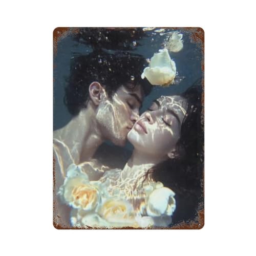 Cartel de metal de hierro Sumerged Rose Lovers, arte de pared vintage para inspirar tu hogar