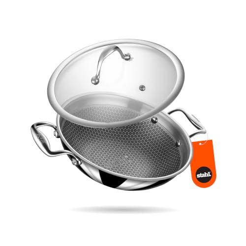 Image of Stahl Artisan Hybrid 0.8 L, 16 cm Triply Non Stick Small Kadai with Lid, Stainless Steel Kadai for Cooking, Triply Kadhai Metal Spatula Friendly, Induction & Gas Stove Compatible
