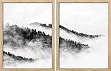 SIGNWIN Framed Misty Cloudy Fogg Wall Art, Set of 2 Pine Tree Mountain Wall Decor Prints, Nature Wilderness Wall Décor for Living Room, Bedroom - 8'x10' Natural