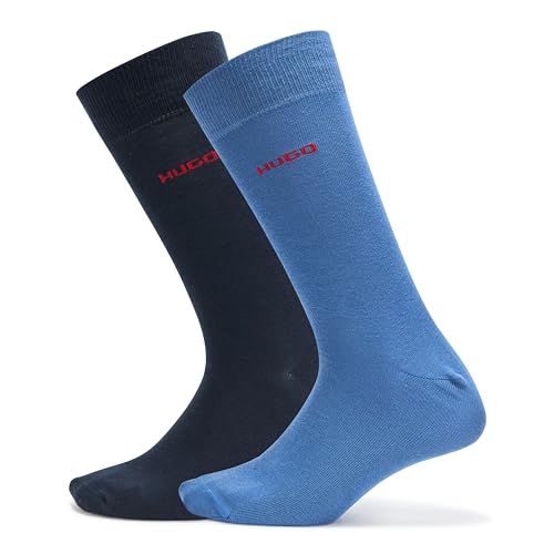 HUGO, Pacote com duas meias sociais de algodĂŁo, azul horizontal/azul-marinho, 7-13, Azul horizontal/azul-marinho, 7-13