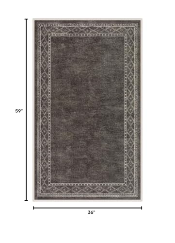 Image of Lahome Modern Bordered Machine Washable Rug, Ultra-Thin Soft 3x5 Rugs for Entryway Bedroom, Non-Slip Stain Resistant Small Carpet for Laundry Entry（3'x 5',Brown