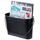 MyGift Modern Industrial Matte Black Metal Wall Mountable Bathroom Magazine Holder, Hanging or Tabletop Bucket Style Storage Bin - Handcrafted in...