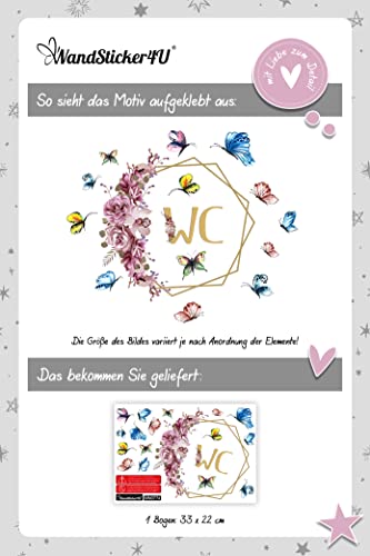 WandSticker4U®- Türaufkleber WC leuchtend I Tür Tattoo Toilette Klo Aufkleber WC Tür Leucht-sticker Wandtattoo leuchtet im Dunkeln selbstklebend Blumenranke Schmetterlinge