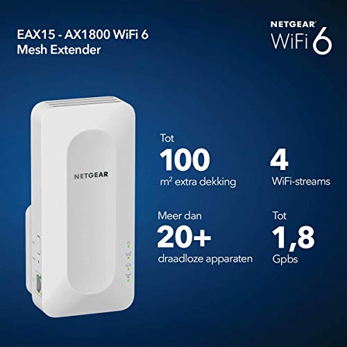 NETGEAR 6 Mesh wifi-repeater EAX15, draadloze signaalversterker AX1800, dekking tot 100 m2 en 20 apparaten,Wit - Image 3
