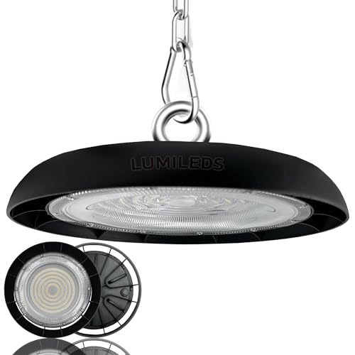 FactorLED Campana Industrial UFO 200W, 24000Lm, IP65 Exterior, Lámpara Led ideal para naves industriales, talleres o fábricas, No Flick, HighBay, Luz Natural 4000K (200, Vatios)