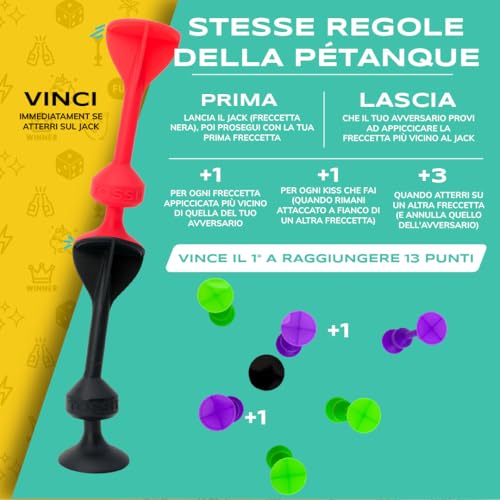 TOSSIT Spiel Saugnapf Darts, Indoor Outdoor Drinnen Draußen, Boccia, Petanque, Wurfspiel, Nachhaltig langlebig Silikon, Boden oder Wand, Family Pack, Rot Cyan Blau Gelb