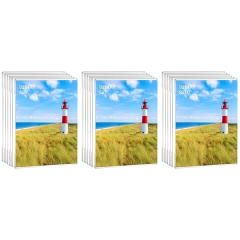 Ludery 4x6,5x7 and 8x10 Acrylic Picture Frame,Set of 6 Clear Acrylic Photo Picture Frames Cover