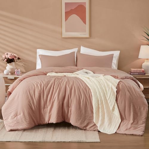 WRENSONGE Twin/Twin XL Comforter Set for Girls Teens, 1 Dusty Pink Comforter & 1 Pillow Sham, Soft Lightweight Kids Comforter Sets for All Seasons Dorm Bedding
