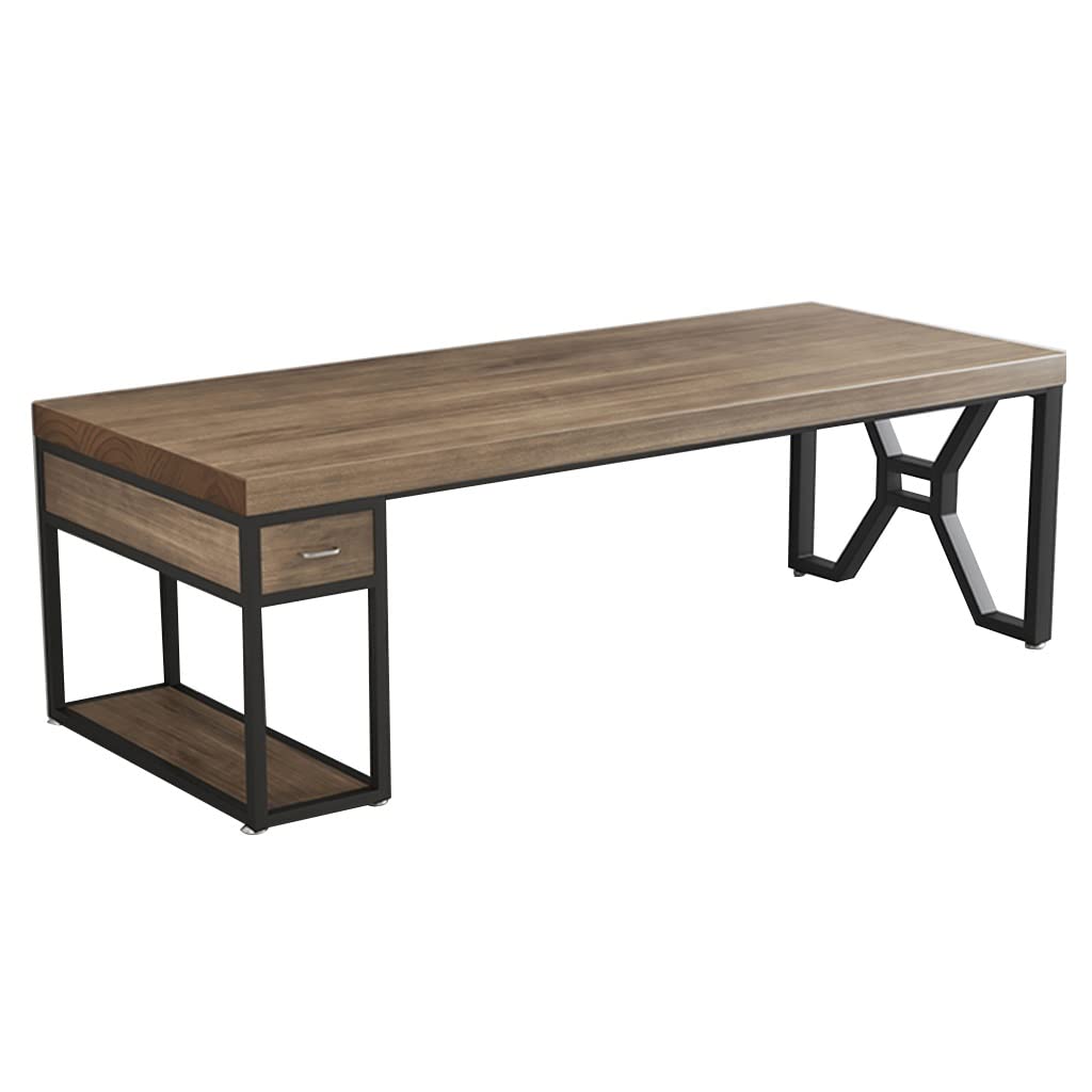 JOMRTS Office Desk Solid Wood Office Computer Desk with Drawer Lockers, 5cm Thick Pine Wood Conference Table, Easy to Assemble (A Color 200x80x75cm)