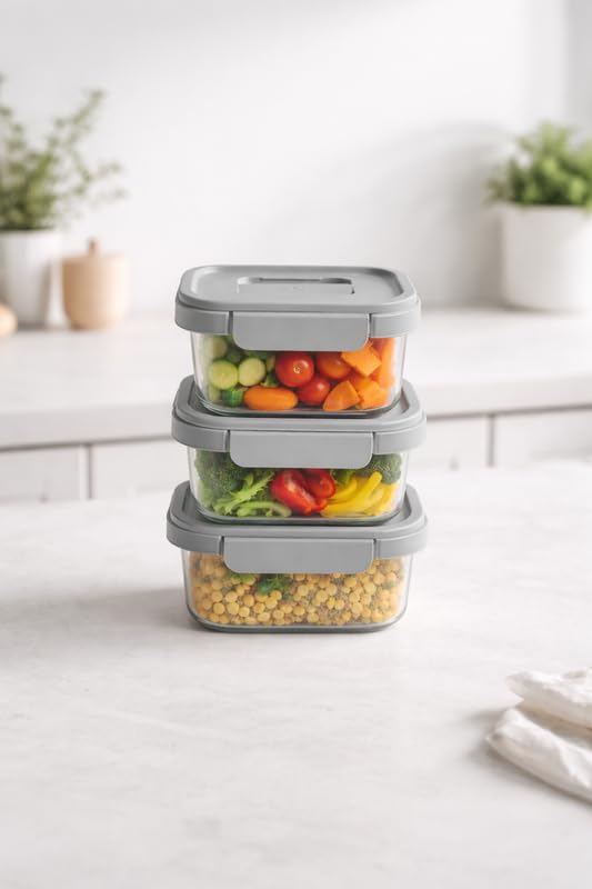 Image of LocknLock 230 ml Airtight Food Storage Container (Pack of 3) | BPA Free Mini Plastic Boxes | Leakproof 4 Side Lock | Small Snack & Dry Fruit Storage Containers | Transparent /Grey
