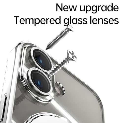Image of Magnetic Case for iPhone 16 Plus Case Stand & Ring Holder Compatible with MagSafe Built-in Camera Lens Protector Shockproof Phone Case for iPhone 16 Plus 6.7 inch - Silver