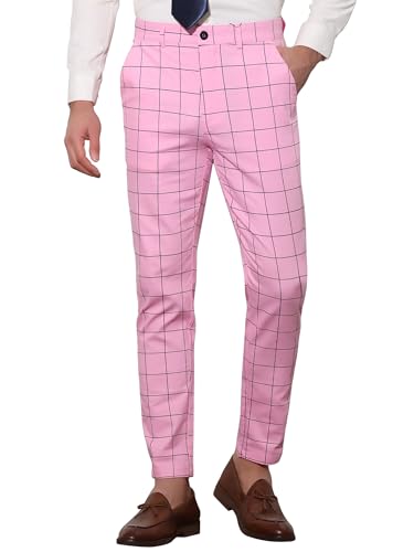 Lars Amadeus Men's Plaid Dress Slim Fit Checked Business Formal Pants with Pockets