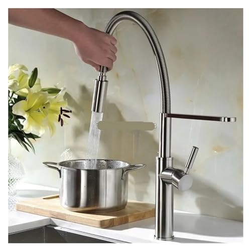 Robinet de cuisine extractible noir mat pour nettoyer facilement les grands plats