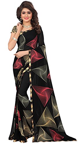 Women's Faux Georgette Geometric Print Saree Black 6.30 m With Blouse Piece by Kalaa Varsha (Free Size, Black Gold) Women's Faux Georgette Geometric Print Saree Black 6.30 m With Blouse Piece by Kalaa Varsha (Free Size, Black Gold)