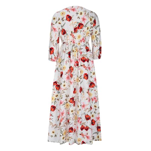 Vestido longo longo feminino com estampa de flores, caimento solto, curto, manga 1/2, gola redonda,
