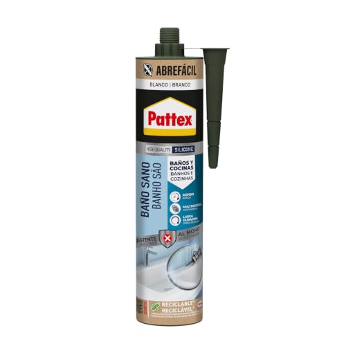 Pattex Baño Sano Silicona Antimoho Baños & Cocinas, Blanca, Cartucho, 280ml
