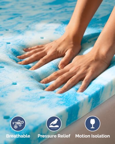 Image of 2 Inch Twin Memory Foam Mattress Topper - Cooling Gel Infused Bed Topper - Soft Ventilated Mattress Pad for Pressure Relief & Pain-Free Sleep - CertiPUR-US & Oeko-TEX