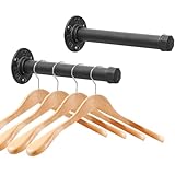 Cast Iron Wall Mounted Clothes Rack, Heavy Duty Industrial Pipe Clothing Rack for Hanging Clothes, Garment Racks for Wardrobe Organizers and Storage, DIY Closet Rods Closet Bar (Black 2 Pack, 8 in)