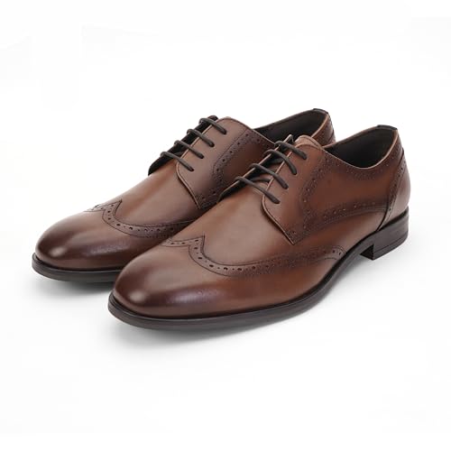 Image of Thomas Crick Men's Genuine Leather Brogue Shoes | Premium Slip-On Formal Dress Shoes with Cushioned Insole & Anti-Slip Sole for Office, Wedding & Business Wear