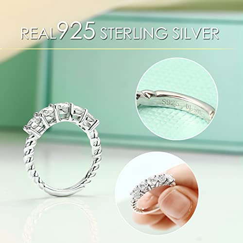5 Stone Moissanite Wedding Bands For Women, D Color VVS1 Lab Created Diamond 18K White Gold Plated 925 Sterling Silver Stackable Engagement Ring valentine's day jewelry gifts2