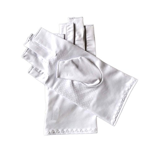 Unisex Women's Men's Summer Wrist Half Fingers short glove UV Sun Protection Outdoor Driving Cyling Antislip Gloves (White, Medium)
