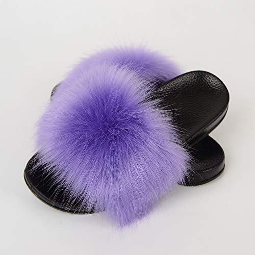Image of MH Bailment Womens Furry Fluffy Slippers Faux Fur House Slippers Open Toe Fuzzy Slides Soft Flat Slip On Sandals for Indoor Outdoor