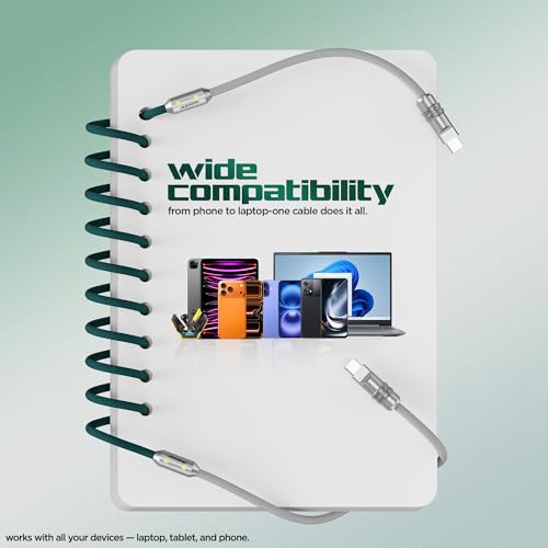 Image of Dubstep Fusion Flex 100W 1.8m Coiled Type-C Cable | PowerBlitz Technology | 480 Mbps | 70K Bend Life | Tangle-Free Nylon Braided Fast Charging for Laptop, Tablet & Mobile (Green & Grey)