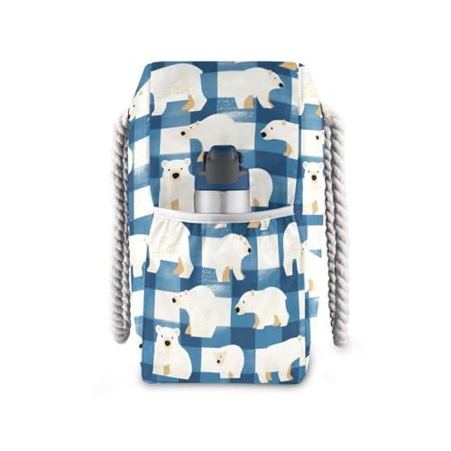 Blue White Polar Bears Sturdy Bag Sports Tote Gym with side pocketes Big Tote Bags for Pool Gym Grocery Travel3