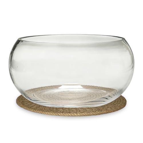 AtdobZYZ 10 Large Glass Lotus Bowl Planter with Rattan Mat Round Clear Glass Water Lily Flower Pot Indoor Hydroponic Aquatic Plant Bonsai Vase Can As a Fish Tank