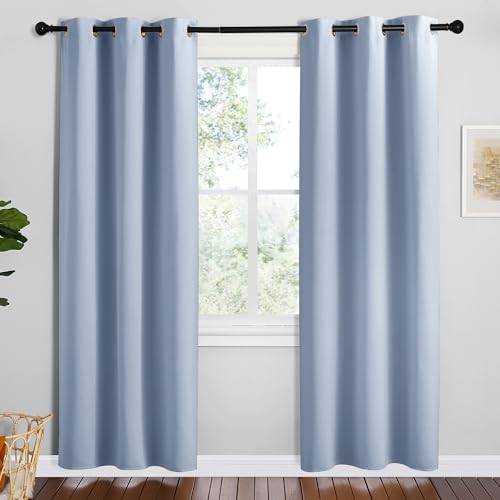 Image of NICETOWN Vintage Blue Blackout Curtains 72 inches Length for Play Room, 2 Panels, 34 inch Wide, Thermal Insulated Decoration Drapes for Window