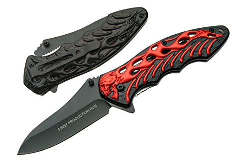 SZCO Supplies 300290-RD Assisted Opening Skull Bones Folding Knife, Black/Red
