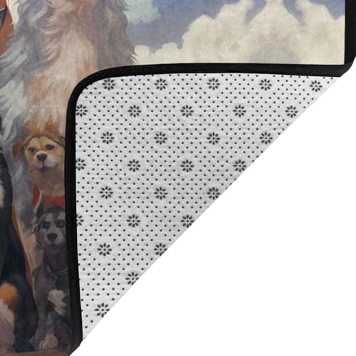 Tapis de salon imprimé chiens 160x122 cm antidérapant rectangulaire
