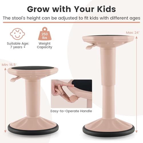 Image of GLACER Wobble Stool, Height Adjustable 16.5-24 inch Flexible Seating (Pink) | Wobble Chair with 360 Rocking, Non-Slip Base, Convenient Handle, No Assembly, Active Seating for Classroom, Home, Office