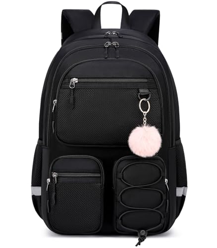 School Backpack for Teen Girls, Cute College Back Pack for Women, Kids Backpack for Girls, Middle Students School BookBag, 15.6 Inch Laptop Bag Travel Back Pack, Black
