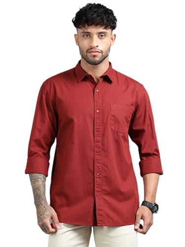Image of Men Slim Fit Solid Spread Collar Casual Shirt