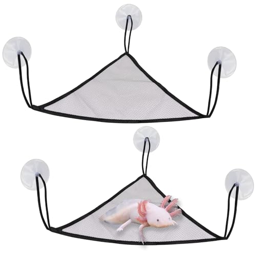 2 Pcs Axolotl Bearded Dragon Lizard Hammock with Large Suctions and Rope No Rust Breathable Mesh Reptile Hammock Tank Accessories for Geckos Iguanas Anoles Snakes Chameleon (Black)