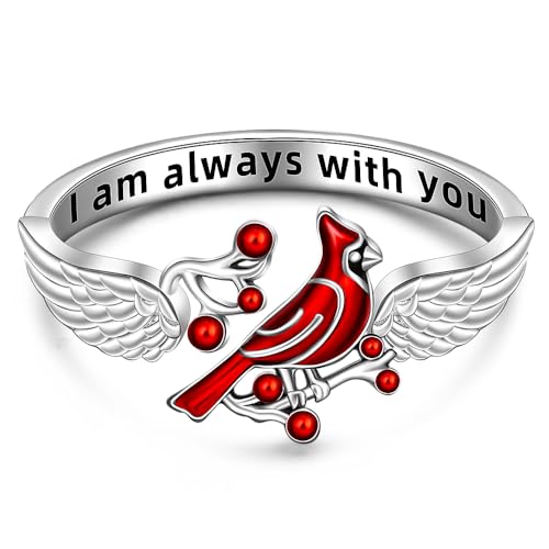 LOVGIFSET Cardinal Ring Sterling Silver Cardinal Jewelry Red Bird Memorial Gifts for Loss of Loved One Size 8