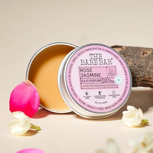 Image of The Bare Bar Rose Jasmine Solid Perfume - 20gm | Floral Fragrance| Odor & Sweat Control | Natural formula and Chemical free| Good for all skin types | Travel Mini Size Solid Perfume for Men & Women