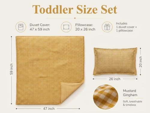 Image of TISU Toddler Crib Duvet Cover Sized 47 x 59 inch Gingham Patterned Soft Muslin Double Gauze Bedding Boy Girl Nursery Kids Sheet Bedsheets (Mustard Gingham /Toddler)