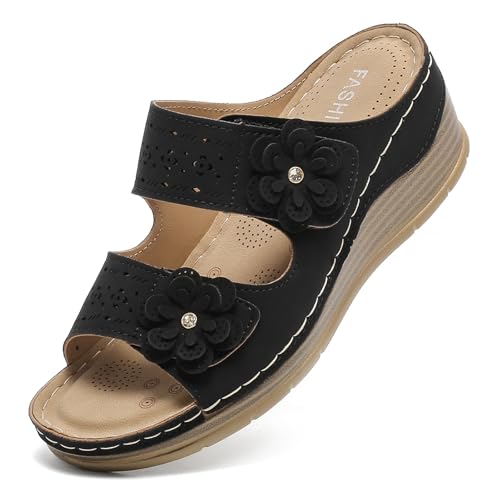 Women Dressy Wedge Sandals, Comfortable Walking, Soft Leather Sandals, Platform Memory Foam, Rubble Sole, Adjustable Strap, Casual Slip on Summer Shoes,Size 4.5-8.5