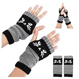 zhmndo Cat Fingerless Gloves, Fingerless Cat Gloves for Women, Cute Embroidery Splicing Womens Knitted Glove, Essential for Winter Travel(Black)