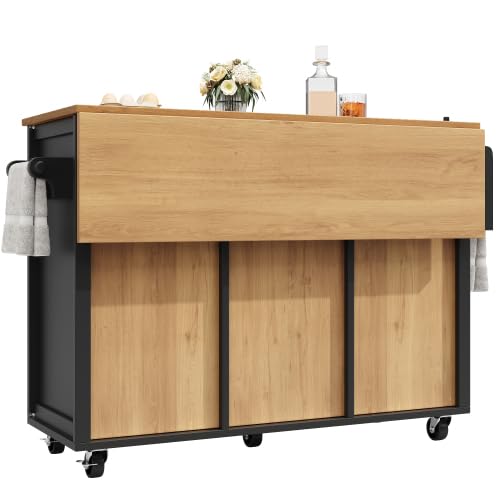 Kücheninsel 138x73(45) x93 cm Schwarz, Ausklappbarer Arbeitsplatte, 4 Schubladen & 4 Rollen, Gewürzregal & Handtuchhalter, Küchenschrank Buffetschrank, MDF & Metall für Kleine Küchen