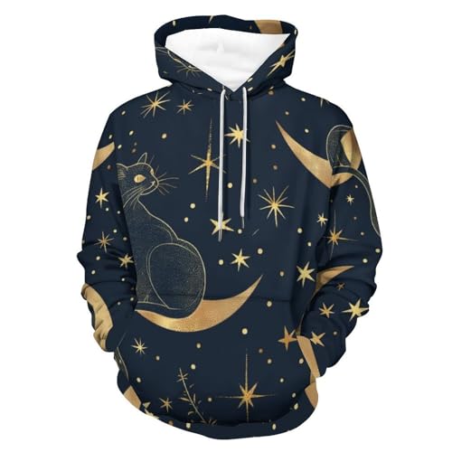 Sweatshirt pullover chaud contre le froid chat noir lune S