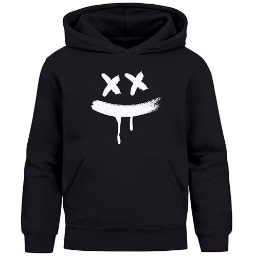 MoonWorks® Kinder Hoodie Jungen Mädchen Smile Print Aufdruck Kapuzenpulli Sweatshirt mit Kapuze Schwarz 152