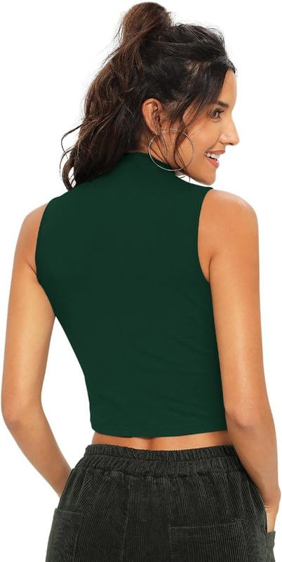 Dream Beauty Fashion Women’s Sleeveless Slim Fit Crop/Tank Top High Neck Casual (Top-Tipsy-01-Green-M) 2