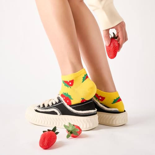 Effeet Lustige Sneaker Socken Damen Mädchen 39-42, 8 Paar Baumwolle Bunte Kurze Socken, Muttertag Geschenk Kleine Geschenke für Frauen Mama, Klassische Früchte
